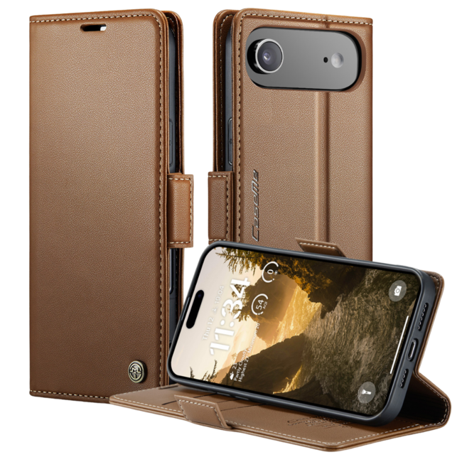 CaseMe - Hoesje geschikt voor Apple iPhone Air - Retro Wallet Book Case - Met Magnetische Sluiting - Bruin