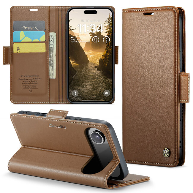 CaseMe - Hoesje geschikt voor Apple iPhone Air - Retro Wallet Book Case - Met Magnetische Sluiting - Bruin