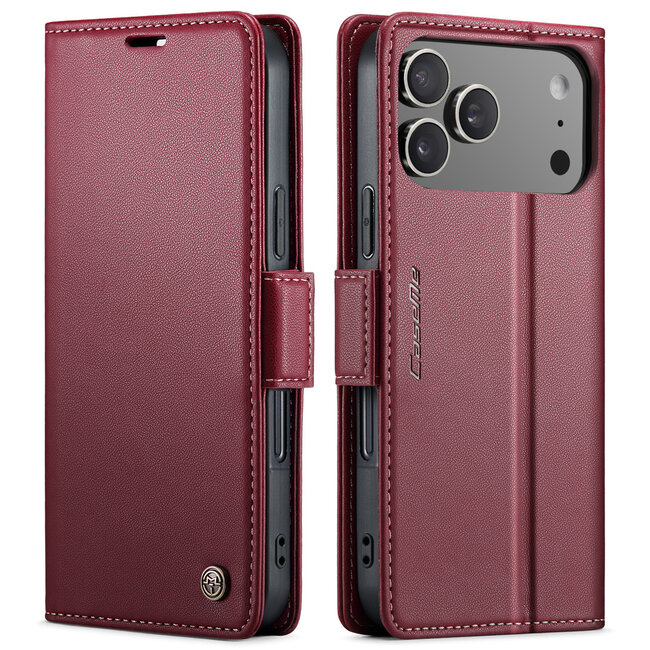 CaseMe - Hoesje geschikt voor Apple iPhone 17 Pro Max - Retro Wallet Book Case - Met Magnetische Sluiting - Rood