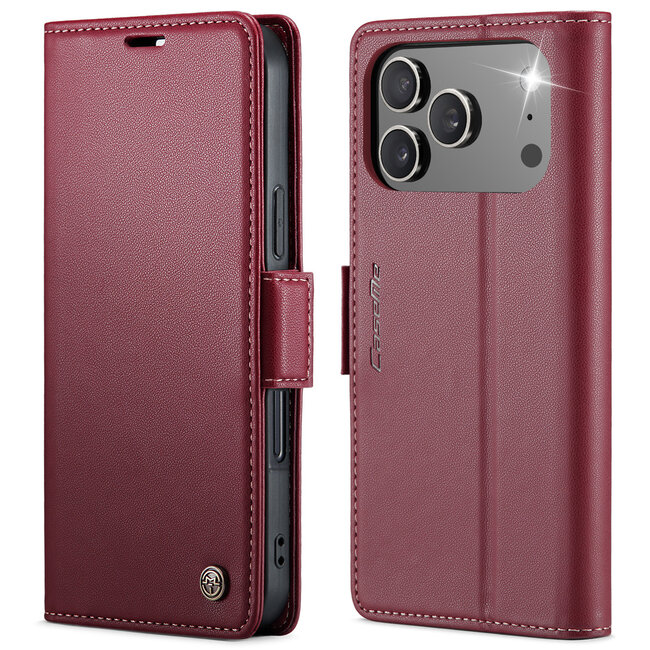 CaseMe - Hoesje geschikt voor Apple iPhone 17 Pro Max - Retro Wallet Book Case - Met Magnetische Sluiting - Rood