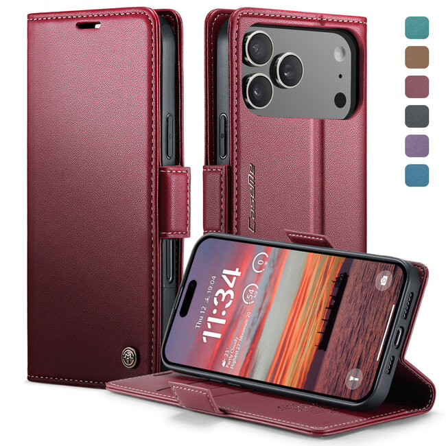 CaseMe - Hoesje geschikt voor Apple iPhone 17 Pro Max - Retro Wallet Book Case - Met Magnetische Sluiting - Rood