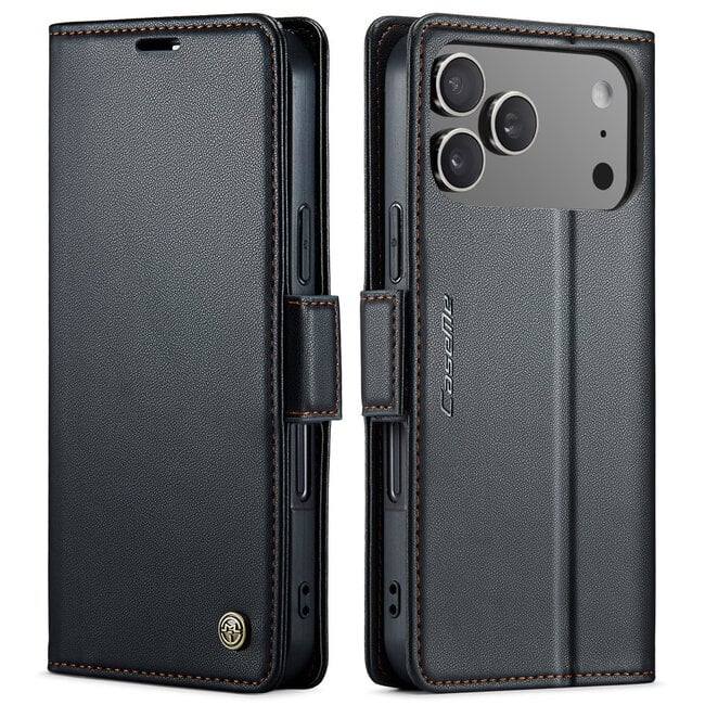 CaseMe - Hoesje geschikt voor Apple iPhone 17 Pro Max - Retro Wallet Book Case - Met Magnetische Sluiting - Zwart
