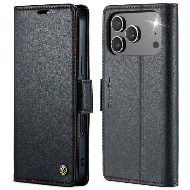 CaseMe - Hoesje geschikt voor Apple iPhone 17 Pro Max - Retro Wallet Book Case - Met Magnetische Sluiting - Zwart