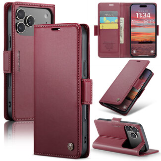 CaseMe CaseMe - Hoesje geschikt voor Apple iPhone 17 Pro - Retro Wallet Book Case - Met Magnetische Sluiting - Rood