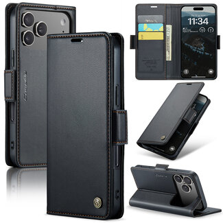 CaseMe CaseMe - Hoesje geschikt voor Apple iPhone 17 Pro - Retro Wallet Book Case - Met Magnetische Sluiting - Zwart
