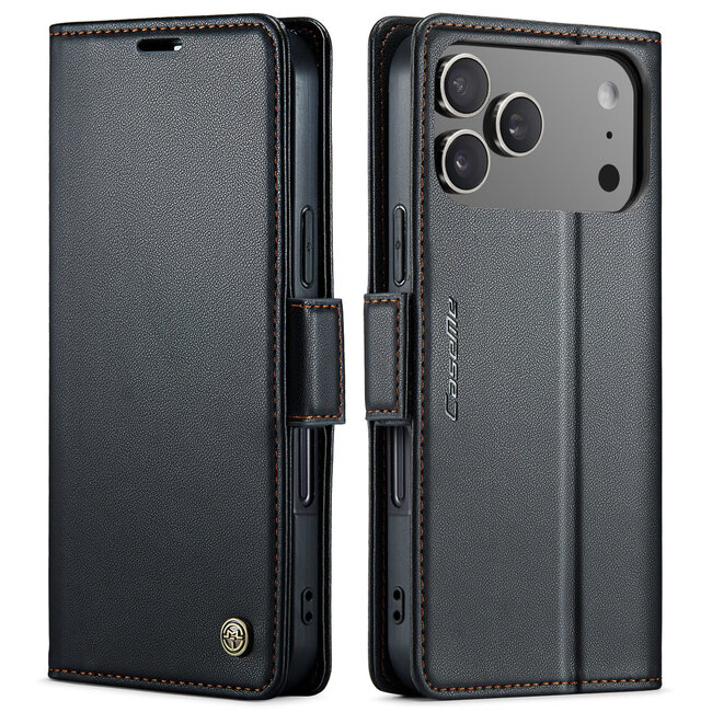CaseMe - Hoesje geschikt voor Apple iPhone 17 Pro - Retro Wallet Book Case - Met Magnetische Sluiting - Zwart
