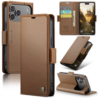 CaseMe CaseMe - Hoesje geschikt voor Apple iPhone 17 Pro - Retro Wallet Book Case - Met Magnetische Sluiting - Bruin