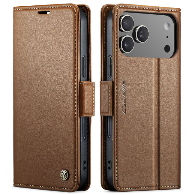 CaseMe - Hoesje geschikt voor Apple iPhone 17 Pro - Retro Wallet Book Case - Met Magnetische Sluiting - Bruin