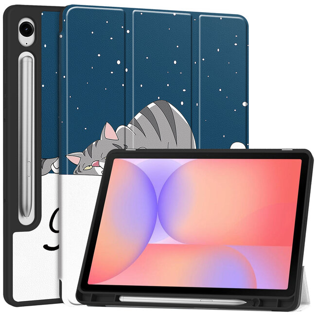 Hoozey - Tablet hoes geschikt voor Samsung Galaxy Tab S11 (2025) - 11 Inch - Tri-fold hoes met Auto/Wake functie en Magnetische sluiting - TPU Cover Met Pencil Houder - Good Night