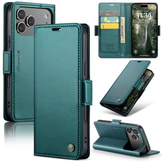 Case2go CaseMe - Hoesje geschikt voor Apple iPhone 17 Pro - Retro Wallet Book Case - Met Magnetische Sluiting - Groen