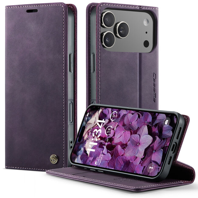 Caseme - Telefoonhoesje geschikt voor Apple iPhone 17 Pro - Met Magnetische Sluiting - Book Case - Met Pasjes Houder - Paars