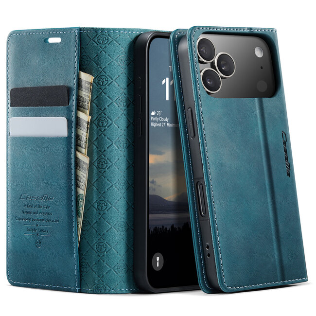 Caseme - Telefoonhoesje geschikt voor Apple iPhone 17 Pro Max - Met Magnetische Sluiting - Book Case - Met Pasjes Houder - Blauw