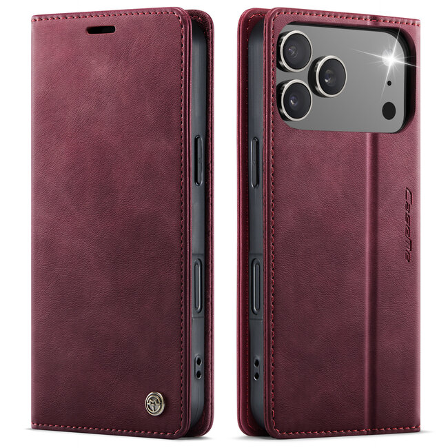 Caseme - Telefoonhoesje geschikt voor Apple iPhone 17 Pro - Met Magnetische Sluiting - Book Case - Met Pasjes Houder - Rood