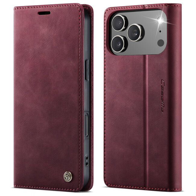 Caseme - Telefoonhoesje geschikt voor Apple iPhone 17 Pro - Met Magnetische Sluiting - Book Case - Met Pasjes Houder - Rood
