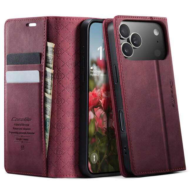 Caseme - Telefoonhoesje geschikt voor Apple iPhone 17 Pro - Met Magnetische Sluiting - Book Case - Met Pasjes Houder - Rood