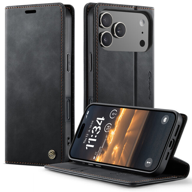 Caseme - Telefoonhoesje geschikt voor Apple iPhone 17 Pro - Met Magnetische Sluiting - Book Case - Met Pasjes Houder - Zwart