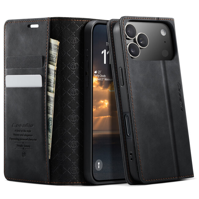 Caseme - Telefoonhoesje geschikt voor Apple iPhone 17 Pro - Met Magnetische Sluiting - Book Case - Met Pasjes Houder - Zwart
