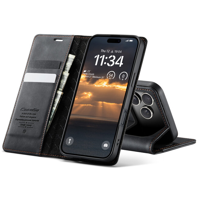Caseme - Telefoonhoesje geschikt voor Apple iPhone 17 Pro - Met Magnetische Sluiting - Book Case - Met Pasjes Houder - Zwart