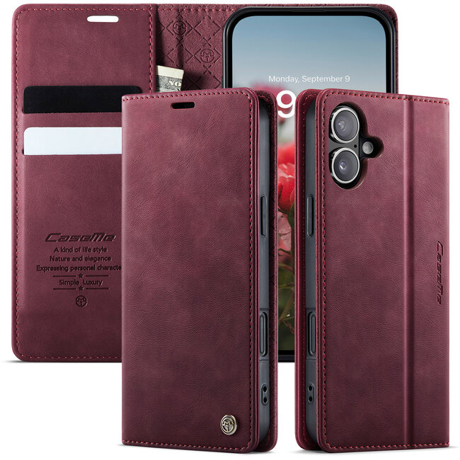 Caseme - Telefoonhoesje geschikt voor Apple iPhone 17 - Met Magnetische Sluiting - Book Case - Met Pasjes Houder - Rood