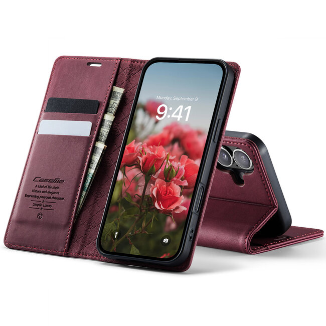 Caseme - Telefoonhoesje geschikt voor Apple iPhone 17 - Met Magnetische Sluiting - Book Case - Met Pasjes Houder - Rood