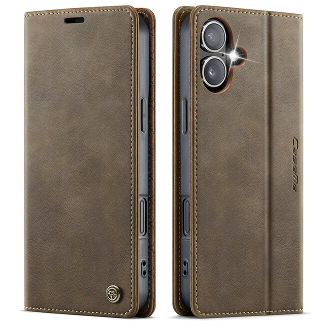 Caseme - Telefoonhoesje geschikt voor Apple iPhone 17 - Met Magnetische Sluiting - Book Case - Met Pasjes Houder - Bruin