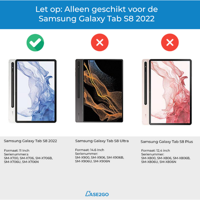 Case2go - Tablet hoes geschikt voor Samsung Galaxy Tab S8 - Business Wallet Book Case - Met pasjeshouder - Rood