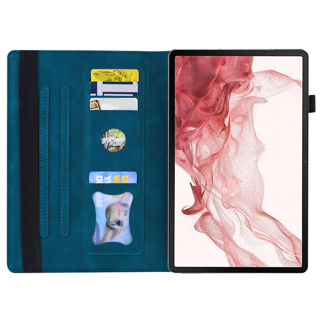 Case2go - Tablet hoes geschikt voor Samsung Galaxy Tab S8 - Business Wallet Book Case - Met pasjeshouder - Blauw