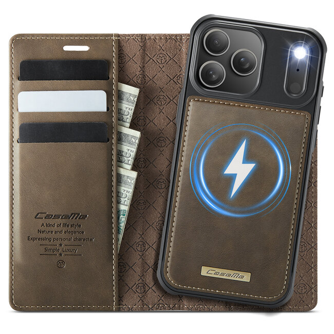 Caseme - Telefoon hoesje geschikt voor Apple iPhone 17 Pro - Geschikt voor Magsafe - Bookcase - Bruin