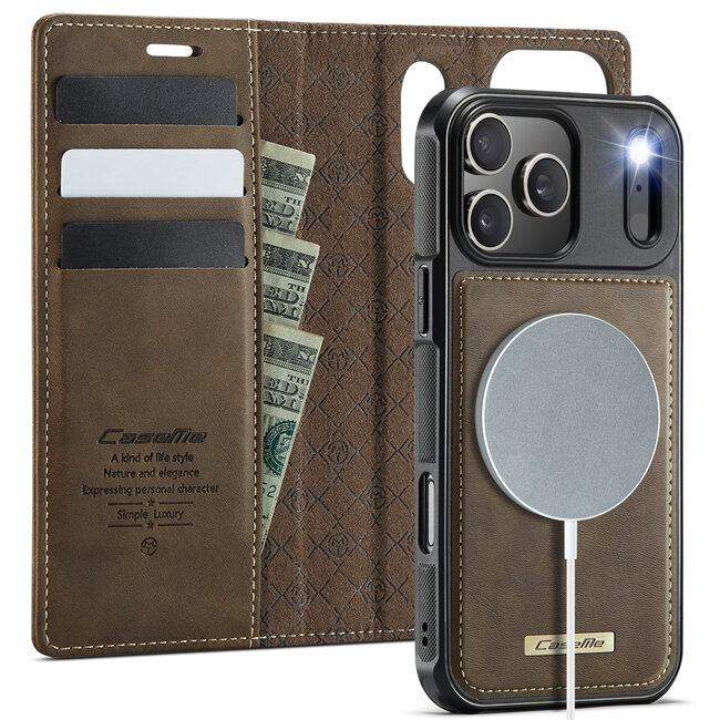Caseme - Telefoon hoesje geschikt voor Apple iPhone 17 Pro - Geschikt voor Magsafe - Bookcase - Bruin