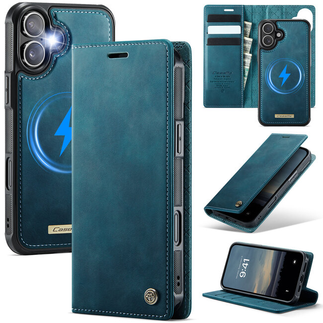 Caseme - Telefoon hoesje geschikt voor Apple iPhone 17 - Geschikt voor Magsafe - Bookcase - Blauw