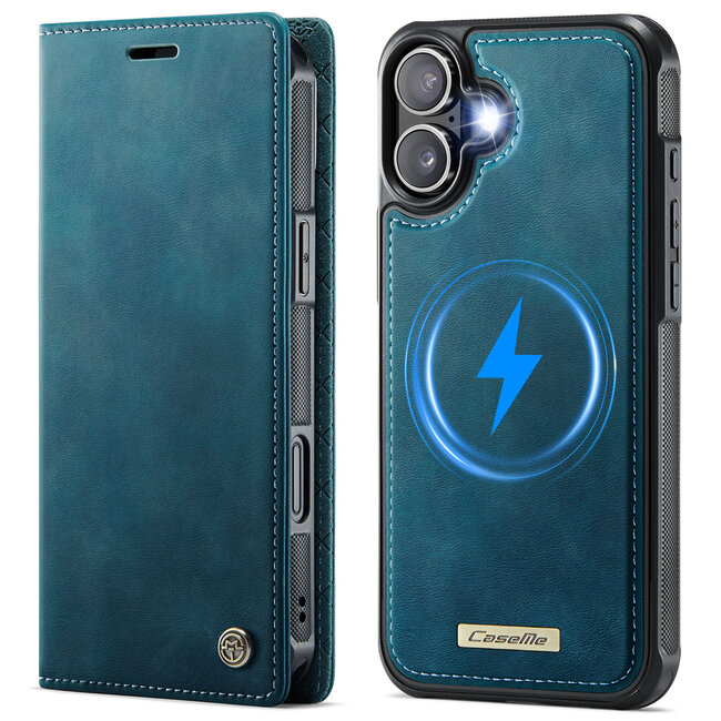 Caseme - Telefoon hoesje geschikt voor Apple iPhone 17 - Geschikt voor Magsafe - Bookcase - Blauw