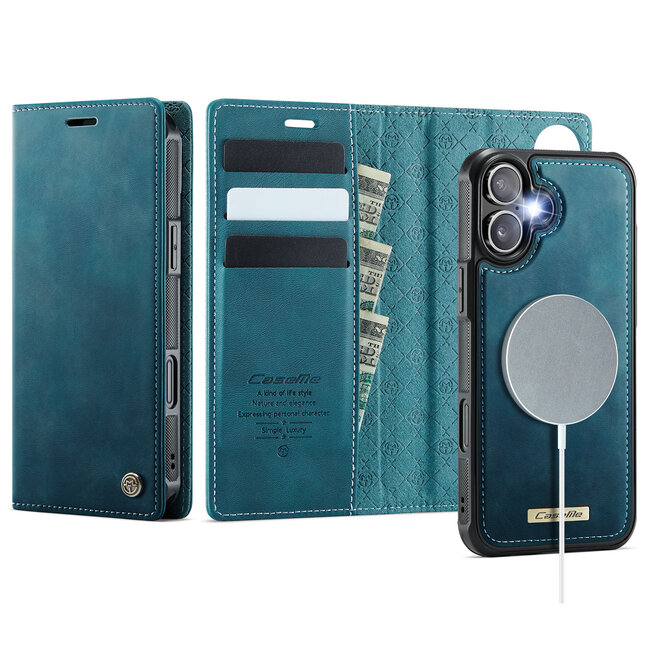 Caseme - Telefoon hoesje geschikt voor Apple iPhone 17 - Geschikt voor Magsafe - Bookcase - Blauw
