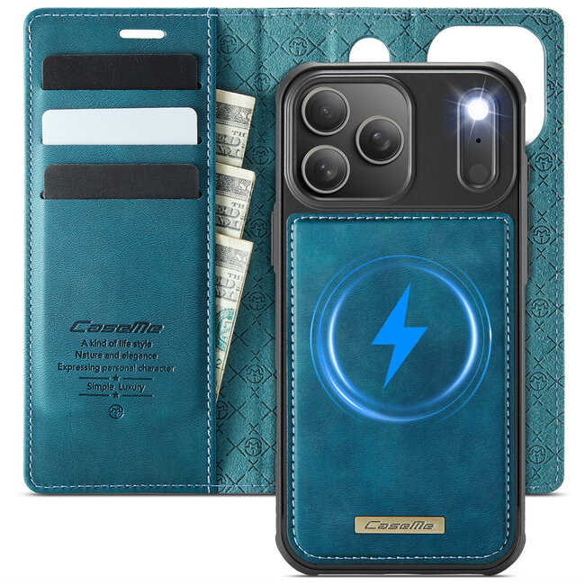 Caseme - Telefoon hoesje geschikt voor Apple iPhone 17 Pro - Geschikt voor Magsafe - Bookcase - Blauw