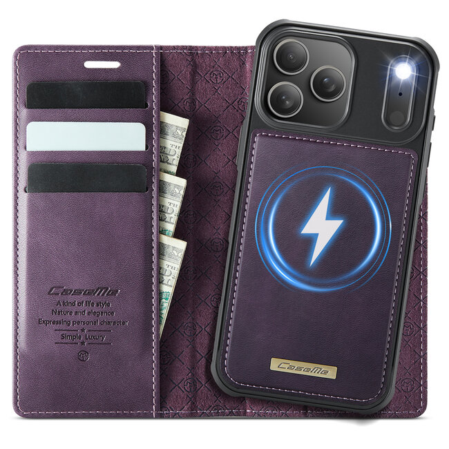 Caseme - Telefoon hoesje geschikt voor Apple iPhone 17 Pro Max - Geschikt voor Magsafe - Bookcase - Paars
