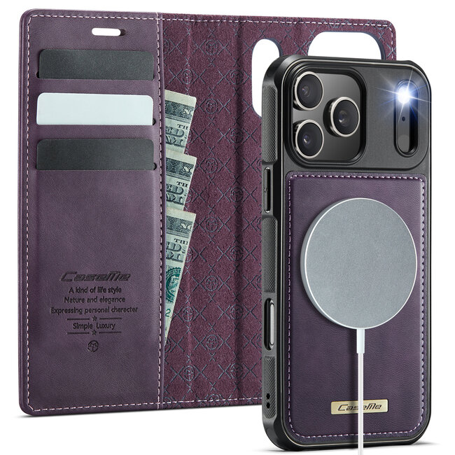 Caseme - Telefoon hoesje geschikt voor Apple iPhone 17 Pro Max - Geschikt voor Magsafe - Bookcase - Paars