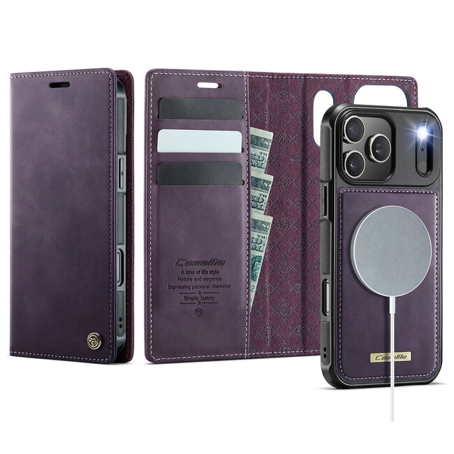 Caseme - Telefoon hoesje geschikt voor Apple iPhone 17 Pro Max - Geschikt voor Magsafe - Bookcase - Paars