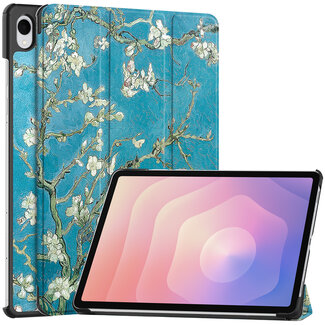 Case2go Case2go - Tablet hoes geschikt voor Samsung Galaxy Tab S11 (2025) - 11 Inch - Tri-Fold Book Case - Auto/Wake functie - Witte Bloesem