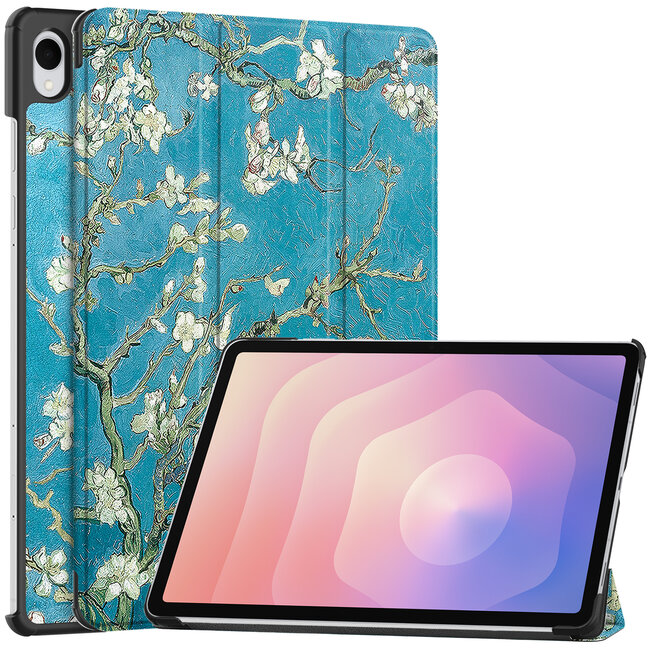 Case2go - Tablet hoes geschikt voor Samsung Galaxy Tab S11 (2025) - 11 Inch - Tri-Fold Book Case - Auto/Wake functie - Witte Bloesem