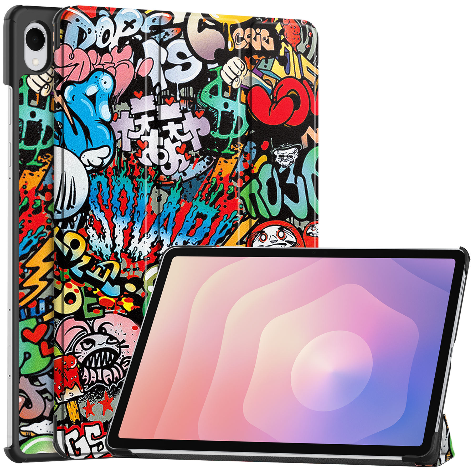 Case2go - Tablet hoes geschikt voor Samsung Galaxy Tab S11 (2025) - 11 Inch - Tri-Fold Book Case - Auto/Wake functie - Graffiti afbeelding