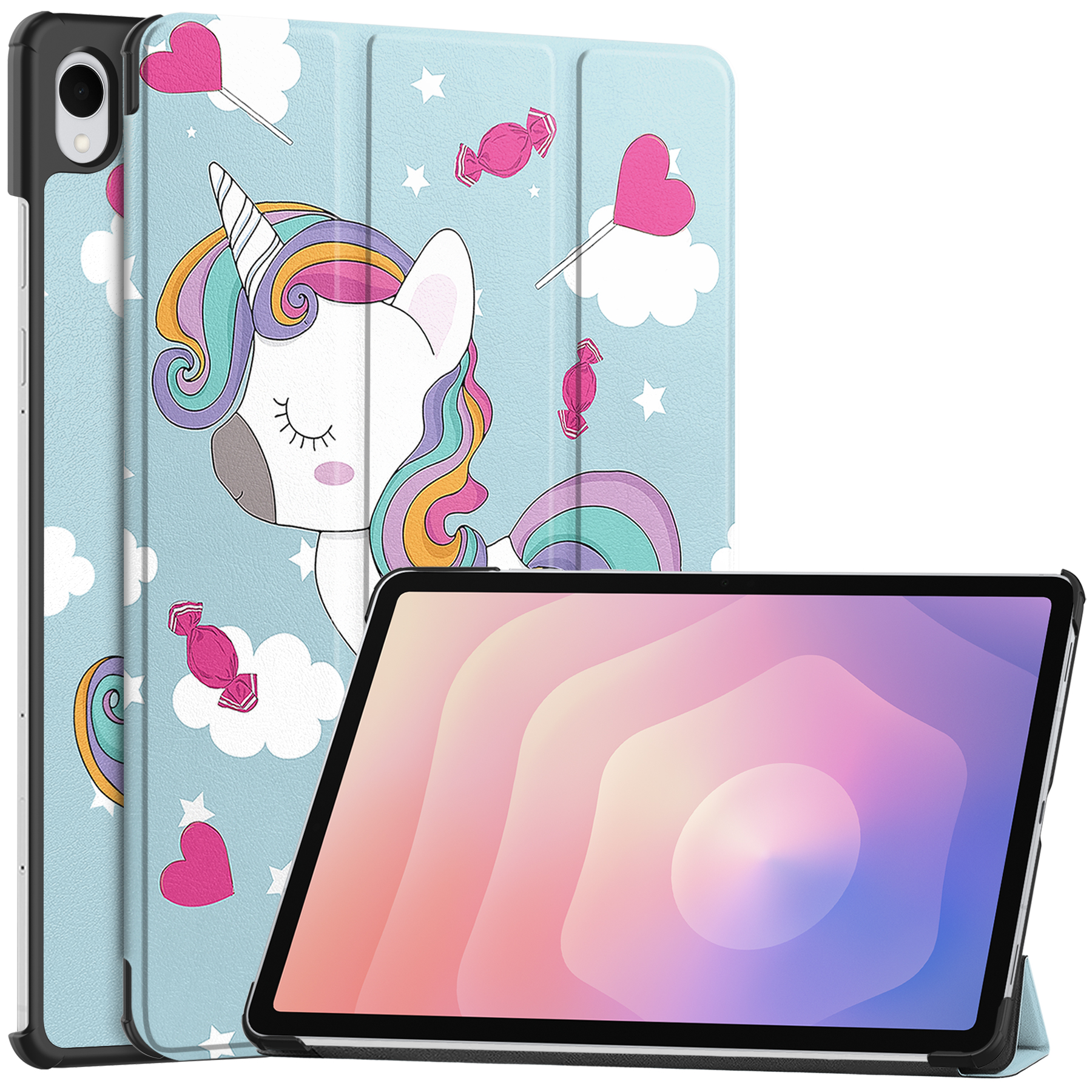 Case2go - Tablet hoes geschikt voor Samsung Galaxy Tab S11 (2025) - 11 Inch - Tri-Fold Book Case - Auto/Wake functie - Eenhoorn afbeelding