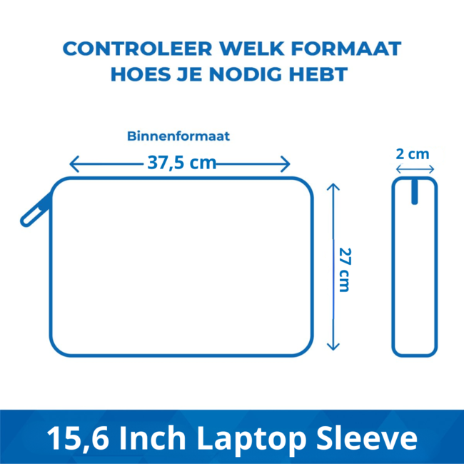 Case2go - Laptop Sleeve geschikt voor Macbook, Laptop en Chromebook - Met extra Vak - Laptoptas - Laptophoes - 15.6 Inch - Donker Blauw