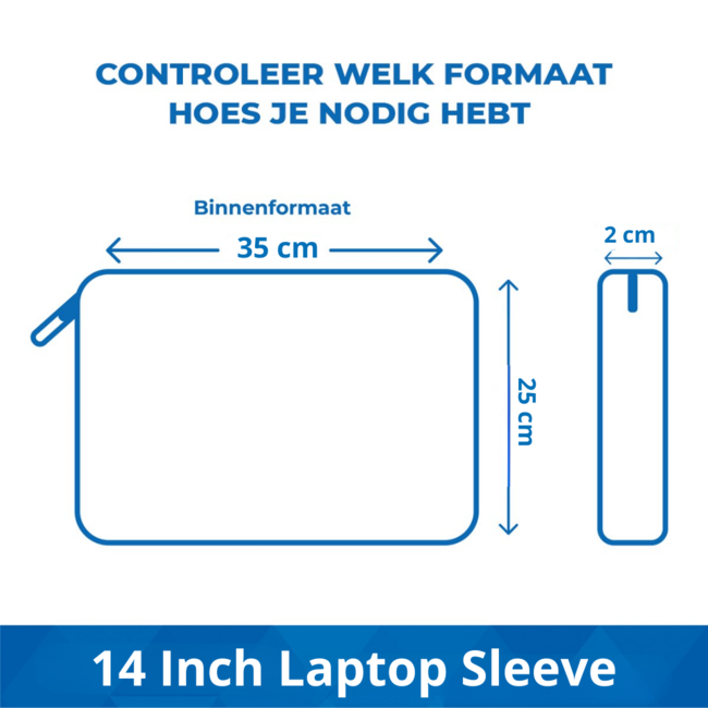 Case2go - Laptop Sleeve geschikt voor Macbook, Laptop en Chromebook - Met extra Vak - Laptoptas - Laptophoes - 14 Inch - Donker Blauw
