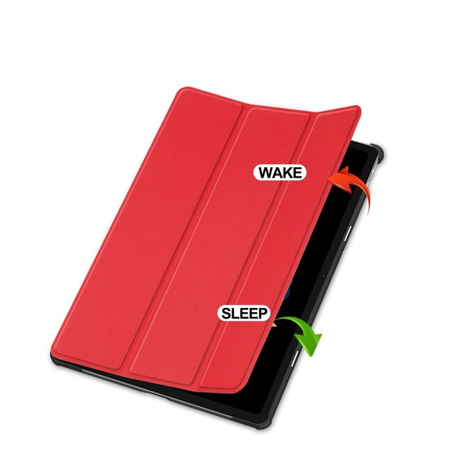 Case2go - Hoesje geschikt voor Lenovo Idea Tab Plus - 12.1 Inch - Tri-Fold Tablet Hoes - Hoes met Auto/Wake functie - Rood