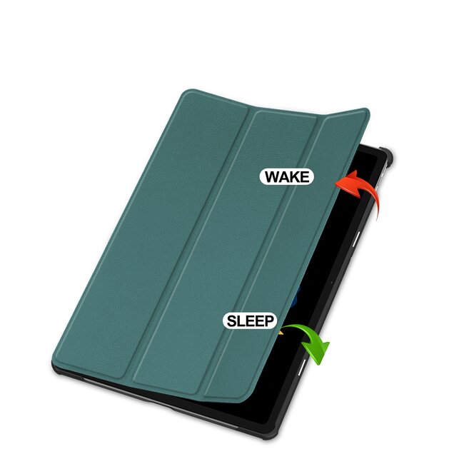 Case2go - Hoesje geschikt voor Lenovo Idea Tab Plus - 12.1 Inch - Tri-Fold Tablet Hoes - Hoes met Auto/Wake functie - Donker Groen