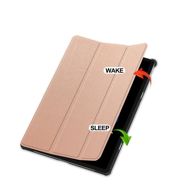 Case2go - Hoesje geschikt voor Lenovo Idea Tab Plus - 12.1 Inch - Tri-Fold Tablet Hoes - Hoes met Auto/Wake functie - Rose Goud
