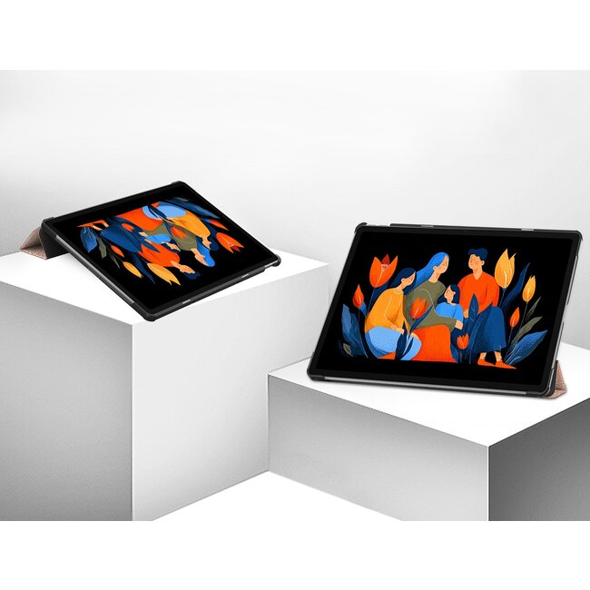Case2go - Hoesje geschikt voor Lenovo Idea Tab Plus - 12.1 Inch - Tri-Fold Tablet Hoes - Hoes met Auto/Wake functie - Rose Goud