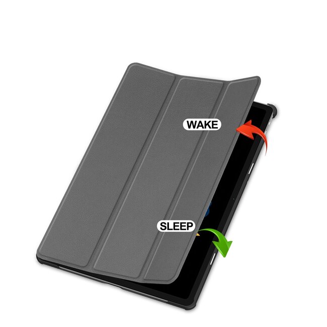 Case2go - Hoesje geschikt voor Lenovo Idea Tab Plus - 12.1 Inch - Tri-Fold Tablet Hoes - Hoes met Auto/Wake functie - Grijs