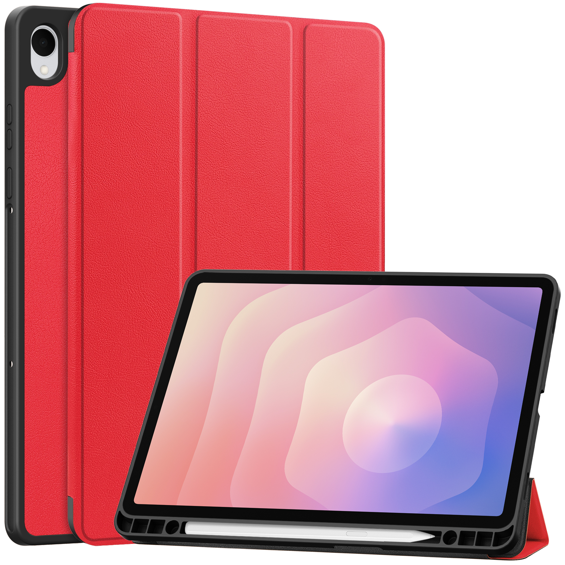 Case2go - Tablet hoes geschikt voor Samsung Galaxy Tab S11 (2025) - 11 Inch - Tri-fold hoes met Auto/Wake functie en Magnetische sluiting - TPU Cover Met Pencil Houder - Rood afbeelding