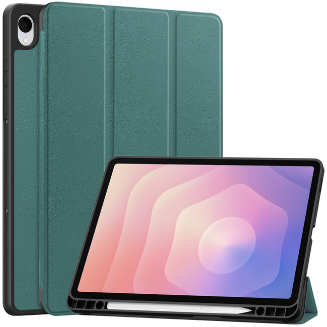 Case2go - Tablet hoes geschikt voor Samsung Galaxy Tab S11 (2025) - 11 Inch - Tri-fold hoes met Auto/Wake functie en Magnetische sluiting - TPU Cover Met Pencil Houder - Groen