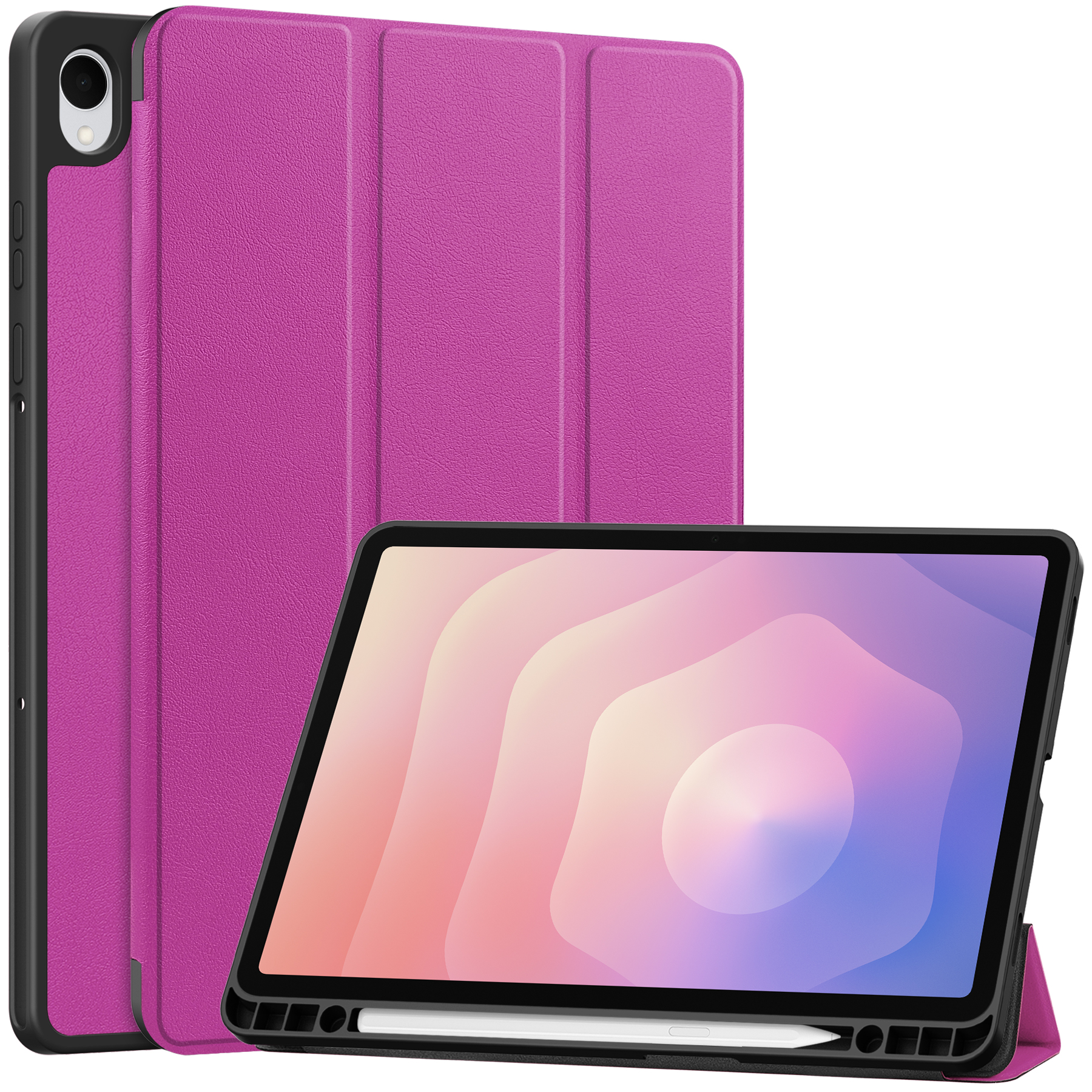 Case2go - Tablet hoes geschikt voor Samsung Galaxy Tab S11 (2025) - 11 Inch - Tri-fold hoes met Auto/Wake functie en Magnetische sluiting - TPU Cover Met Pencil Houder - Paars afbeelding